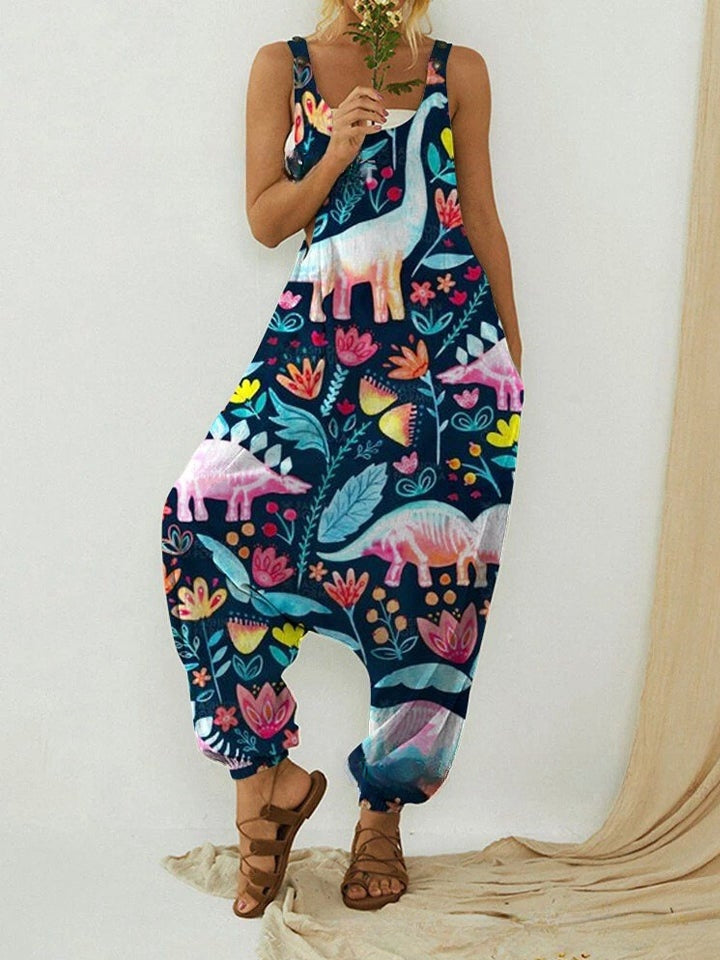 Cute Plus Size Animal Print Casual Beach Romper Overalls