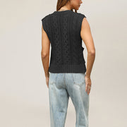 New Arrival Womens Crew-neck Pocketed Sleeveless Cardigan Knitted Vest