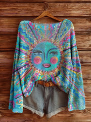 Pattern Shading Women's Printed Wear Round Neck Imitation Sweater