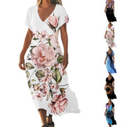 V-neck Loose-fit Casual Short-sleeve Dress