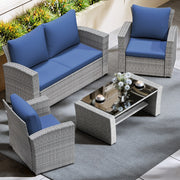 ROYALCRAFT 4pcs Patio Furniture Sets All Weather Outdoor Sectional Sofa Manual Weaving Wicker Rattan Outdoor Conversation Set with with Cushion And Glass Table