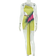 Color-Block Backless Slanted Neck Mini Dress