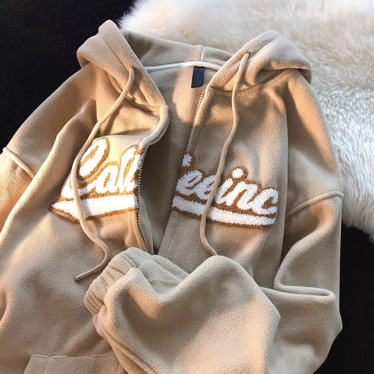 Cozy Fleece-Lined Hooded Zipper Sweatshirt in Milky Yellow