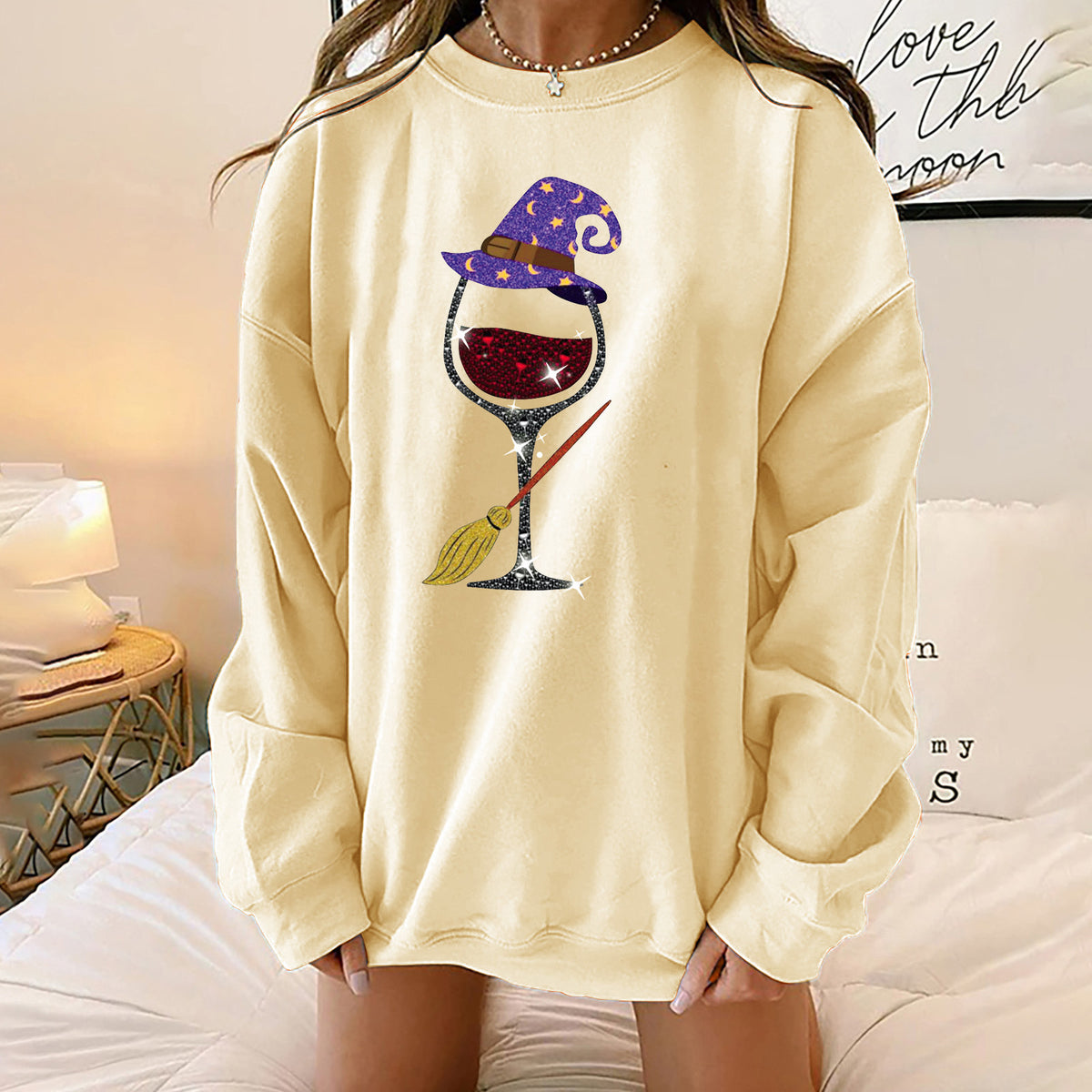 Spooky Chic Halloween Print Loose Crewneck Sweatshirt