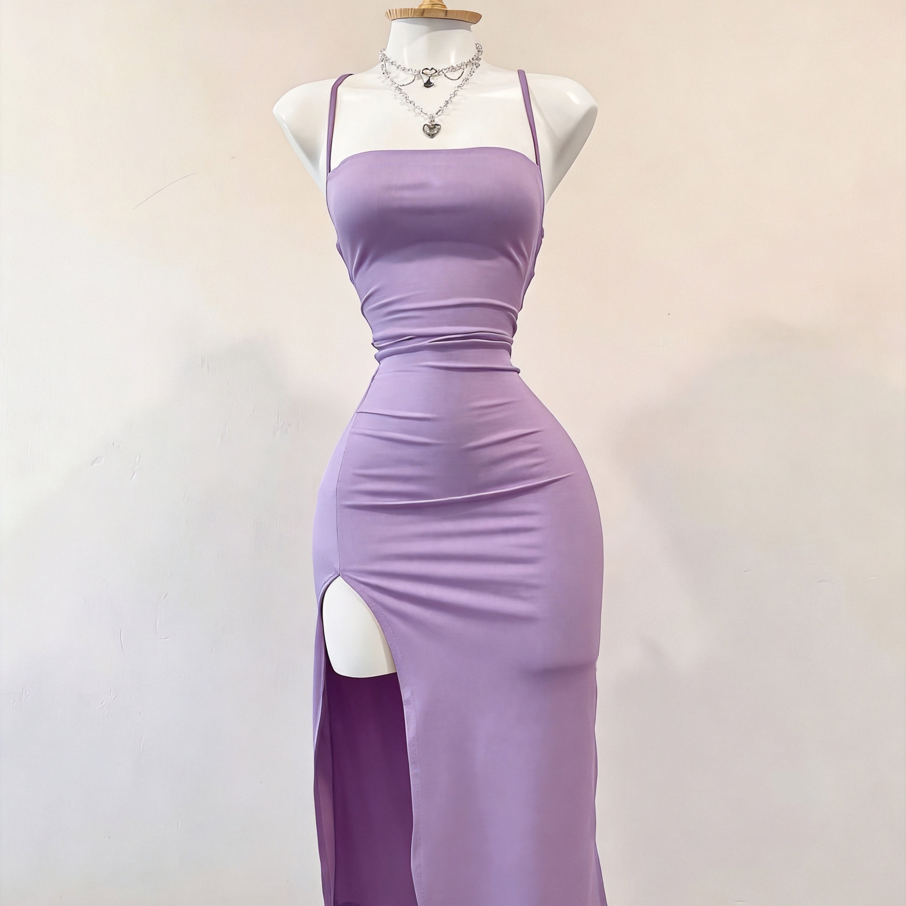 Spaghetti Strap Tie-Detail Slit Dress
