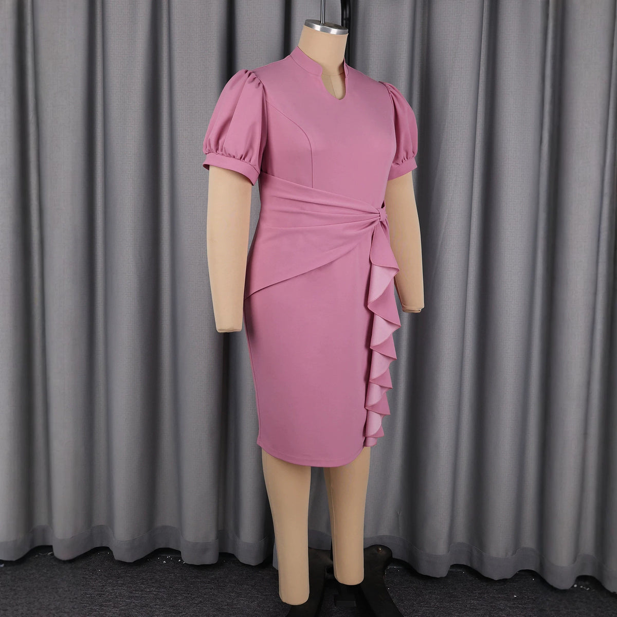 Chic Plus-Size Stand-Collar Bodycon Midi Dress