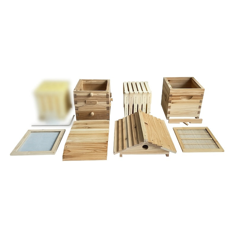 Small Wooden Beehive with Beeswax Coating and 10 Frames (4 Plastic Super Frames and 6 Brood Frames)
