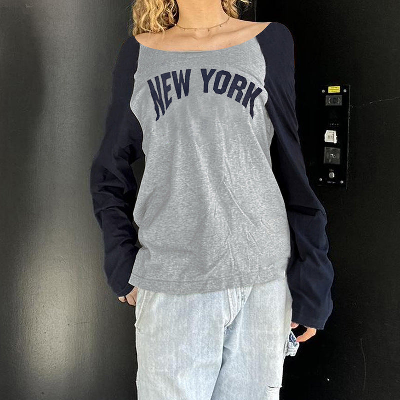 Contrast Letter Print Street Style Casual T-Shirt