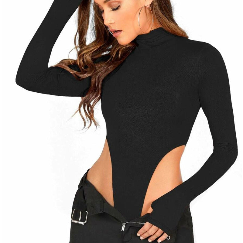 Women's Sexy Open-Back Long Sleeve Slim Bodysuit Top