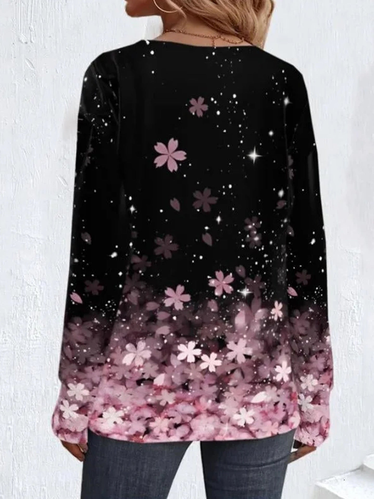 Plus Size Floral Cross-Collar T-Shirt