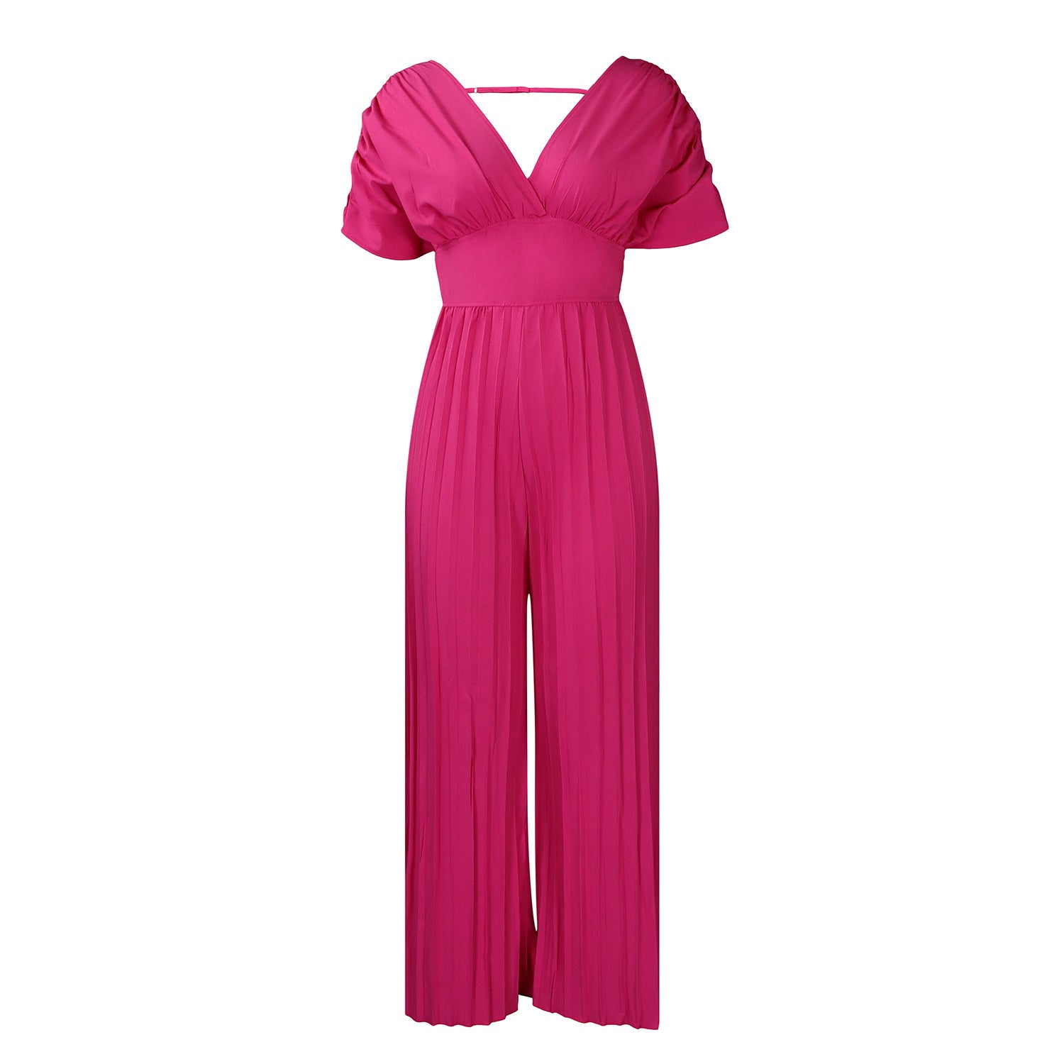 Elegant V-Neck Pleated Wide-Leg Jumpsuit