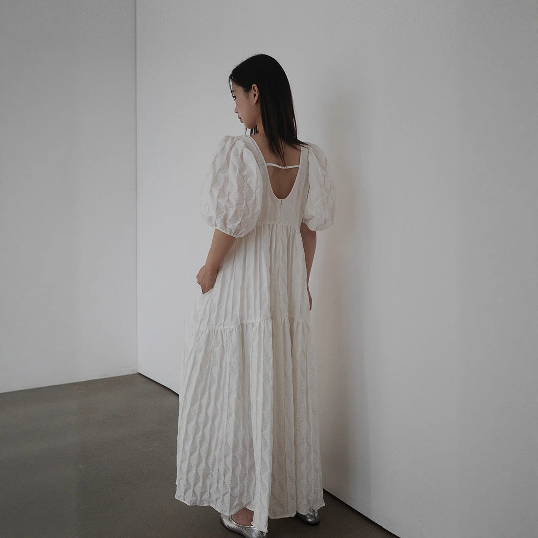 Chic Bubble-Sleeve Casual Loose Maxi Dress