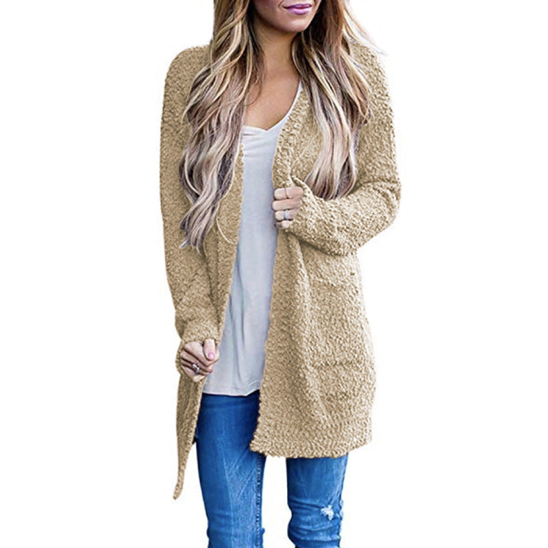 Cozy Fleece Double-Pocket Knit Cardigan Sweater