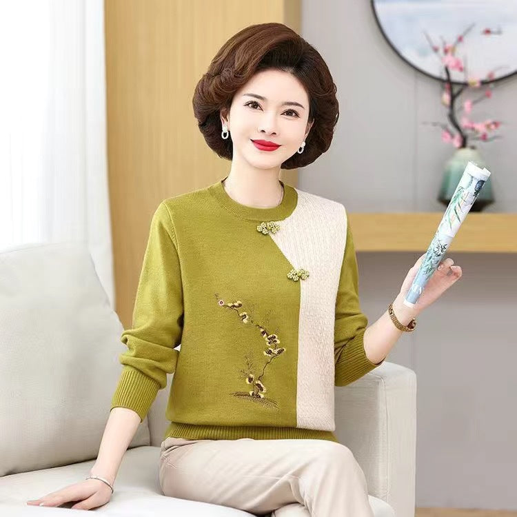 Young Mothers' Clothing Bottoming Shirt Retro Style Middle-aged and Elderly Women's Sweater