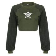 Star Print Contrast Raglan Sleeve Trendy Sweater