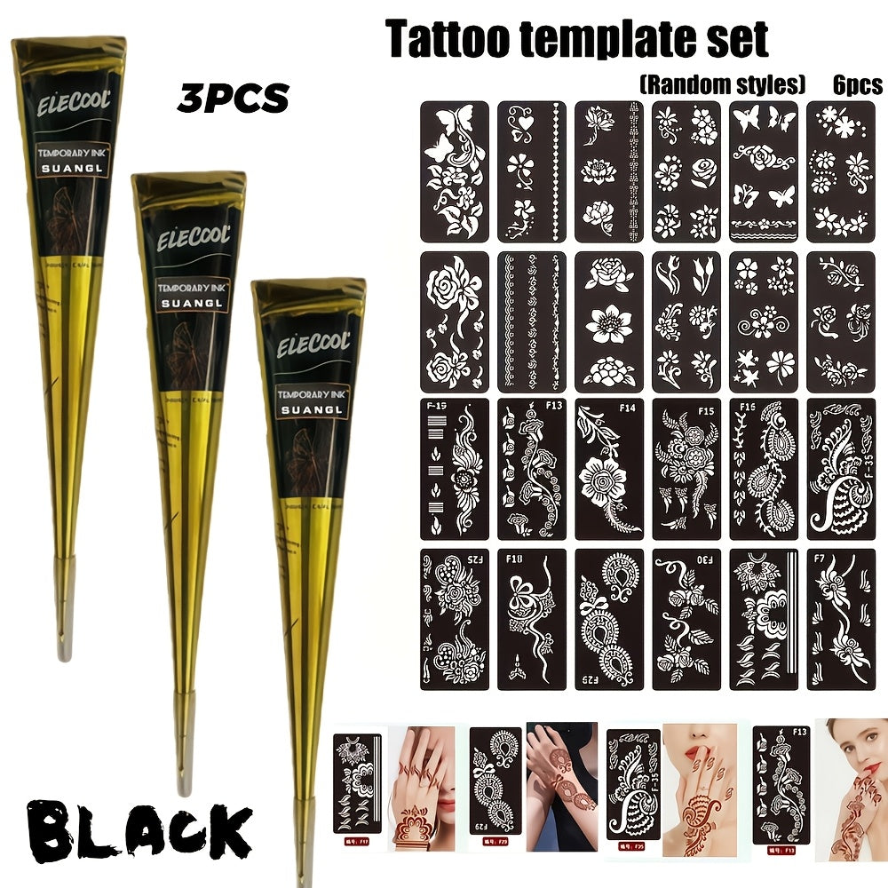 Temporary Semi‑Permanent Tattoo Paste – Brown & Black with Random Template Patterns (Waterproof, Safe & Non‑Irritating)