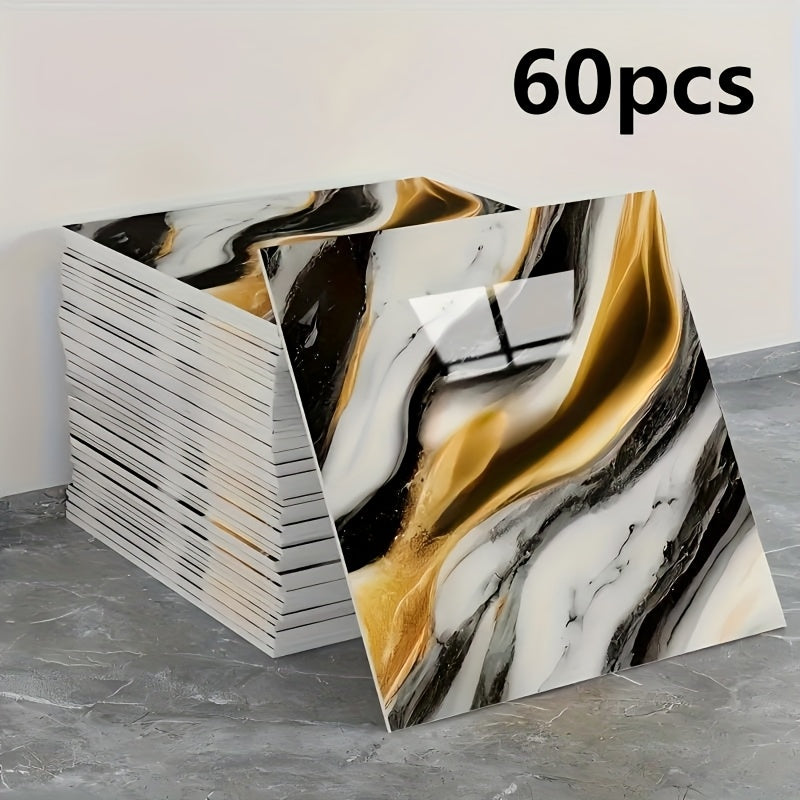 20/40/60pcs Glossy Marble Pattern Imitation Ceramic Tile Self-Adhesive Wall Stickers, Peel and Stick, Waterproof for Living Room Kitchen Backsplash Bathroom Home Wall Decals, Not Suitable for High…