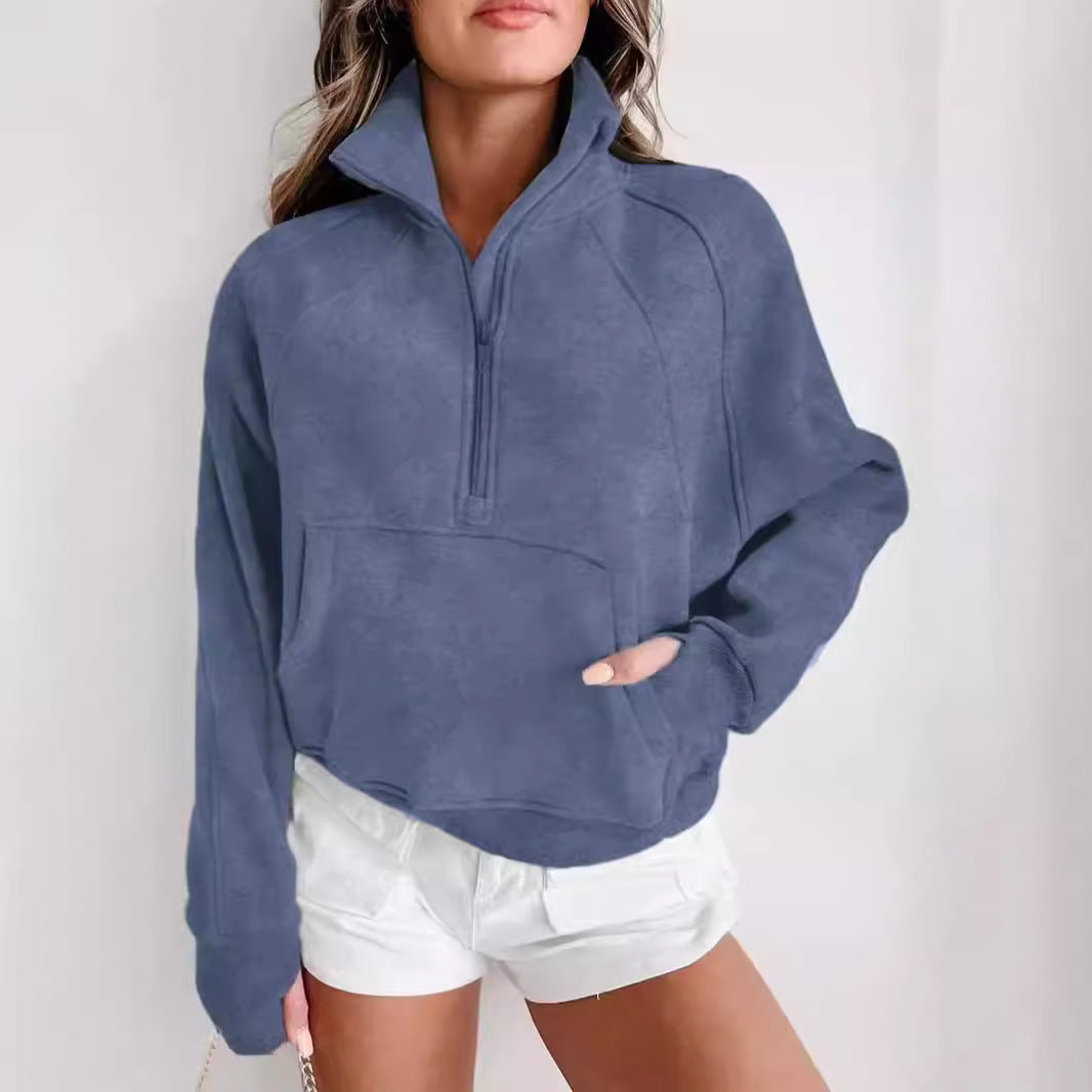 Casual Stand Collar Long Sleeve Loose Hoodie