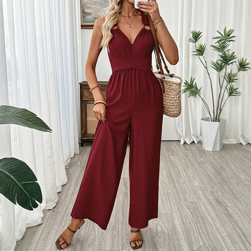 Women's European And American-style High-waisted Backless Strap Jumpsuit