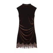 Fashionable Womens Lace Velvet Dress with a High Waist