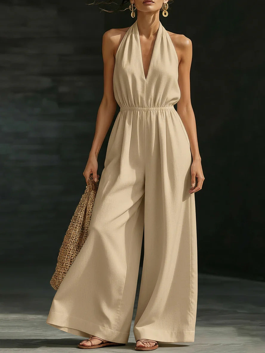 V-neck Halter Neck Jumpsuit For Women