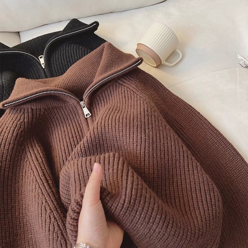 Loose Slim Lapel Lazy Sweater Top for Women