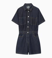 Denim Short Sleeve Jumpsuit Youth Streetwear Romper