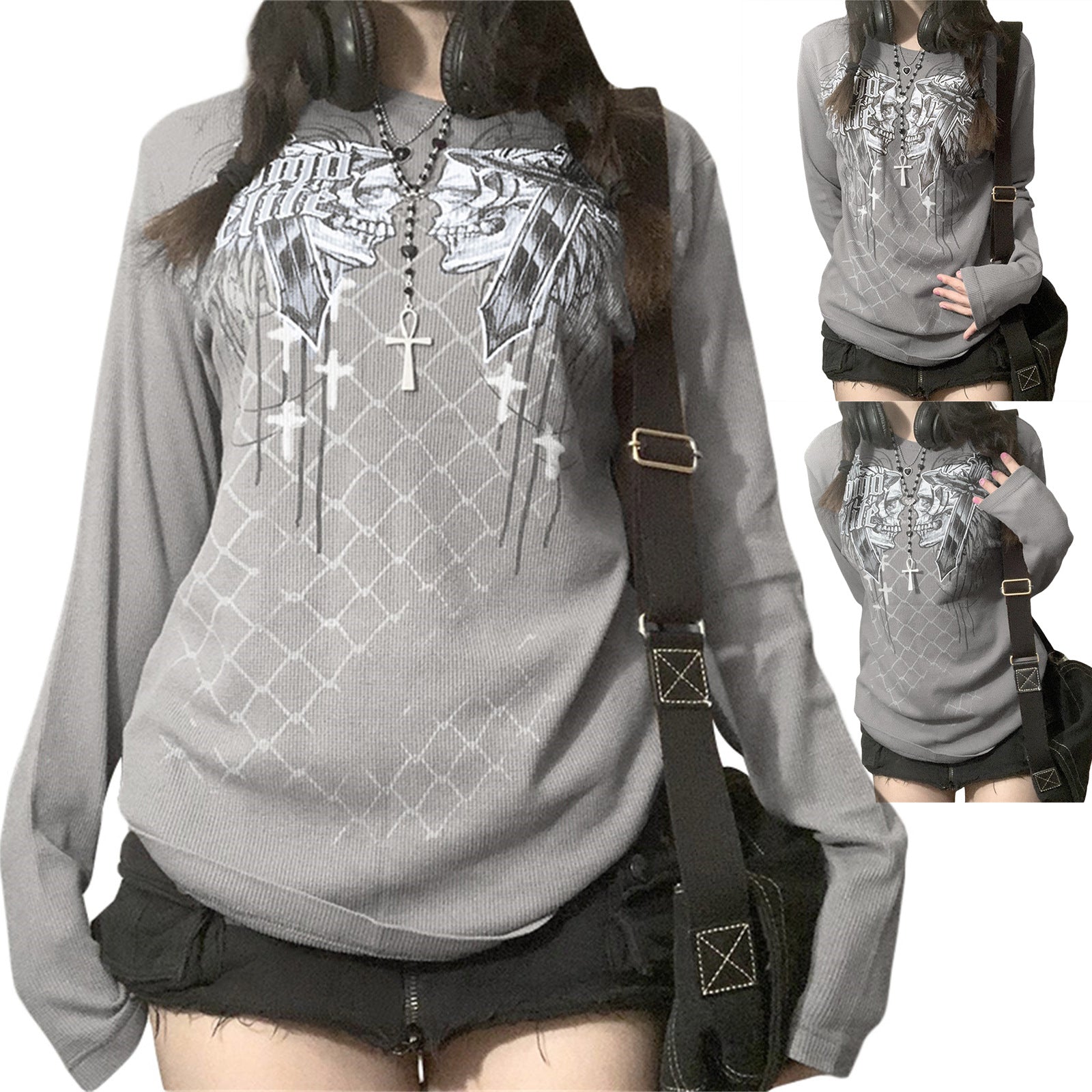 Women's Casual Halloween Skull Print Pullover Sweatshirt
