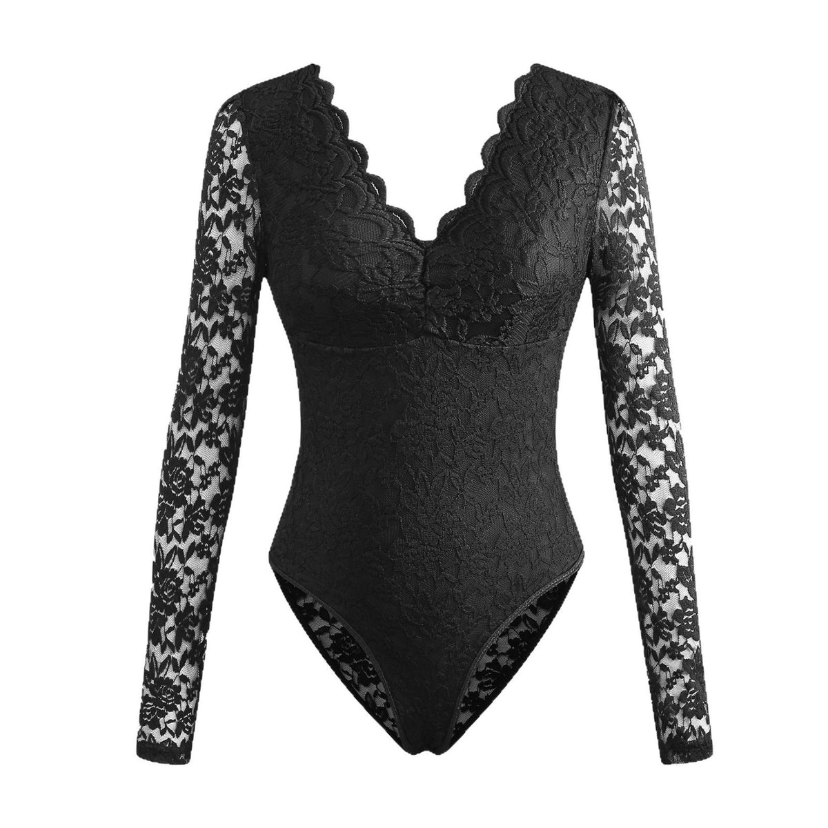 Sexy Sheer Lace Long-Sleeve Bodycon Jumpsuit