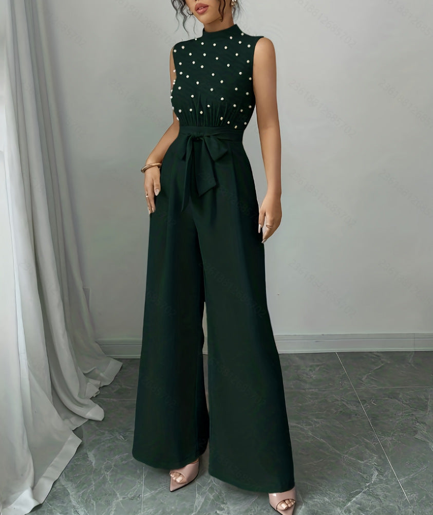 Black Polka Dot Sleeveless Wide-Leg Jumpsuit
