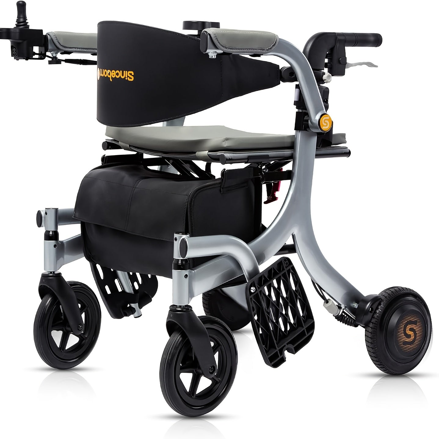 4‑in‑1 Electric Rollator with Seat – Lightweight Foldable Mobility Aid and Transport Wheelchair for Seniors