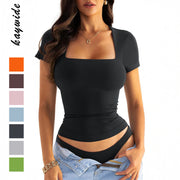 Vibrant Square-Neck Short Sleeve Tube Top – Effortless Summer Style