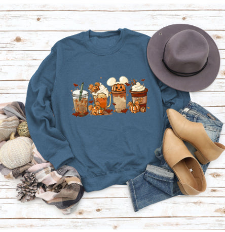 Cozy Floral Print Round Neck Christmas Latte Sweater