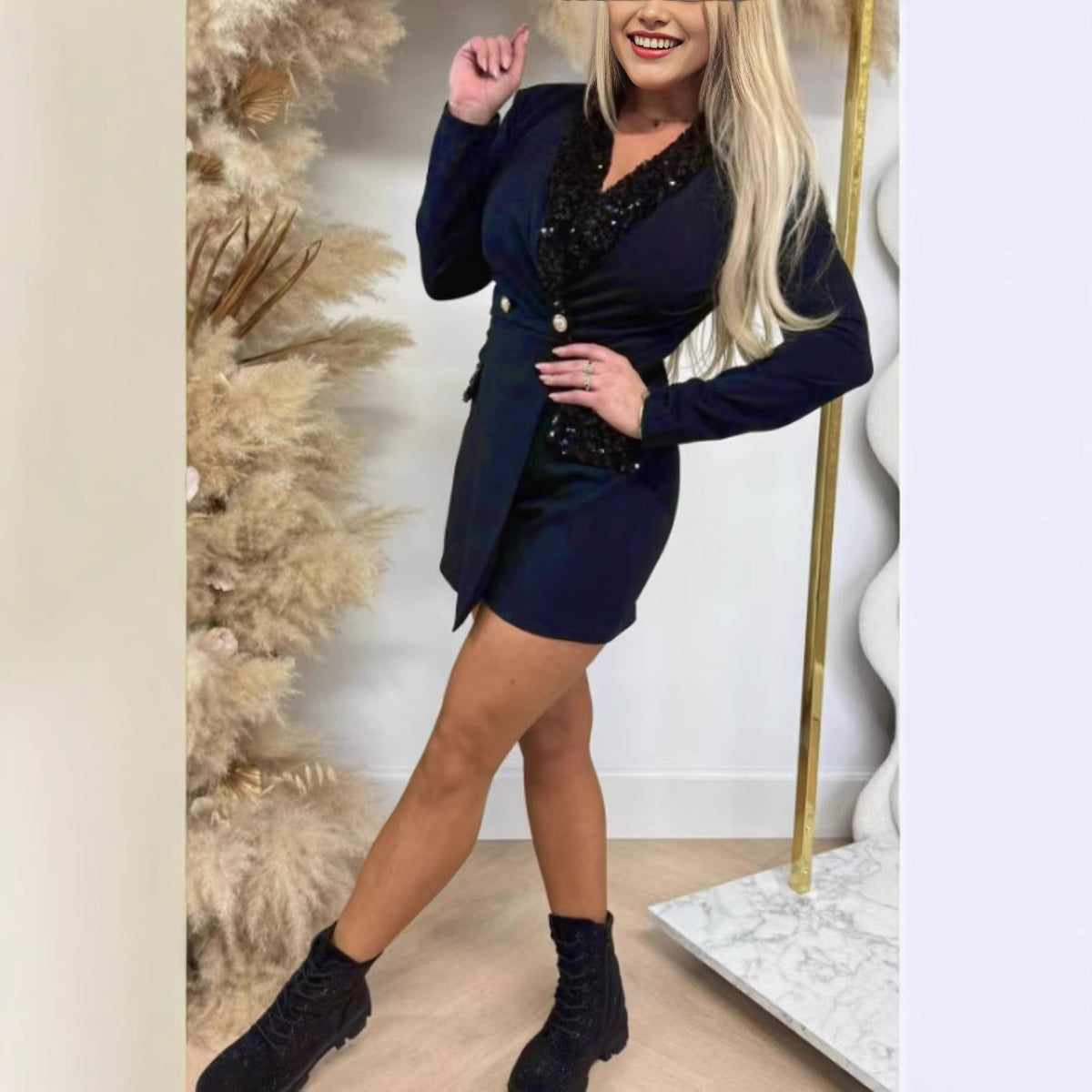 Elegant Women's Spliced Sequin Jumpsuit Skirt