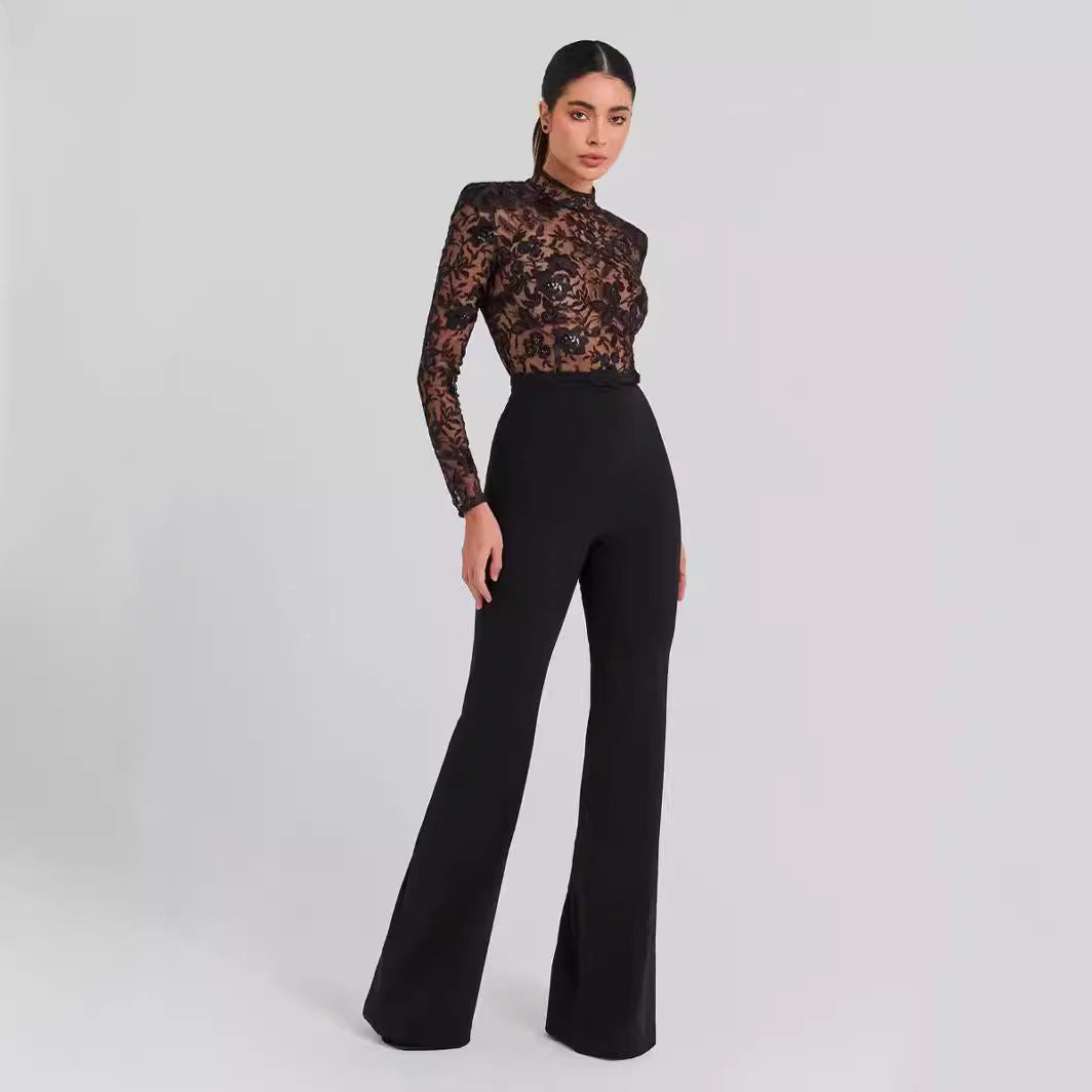 Elegance Lace See-Through Long Sleeve Evening Jumpsuit
