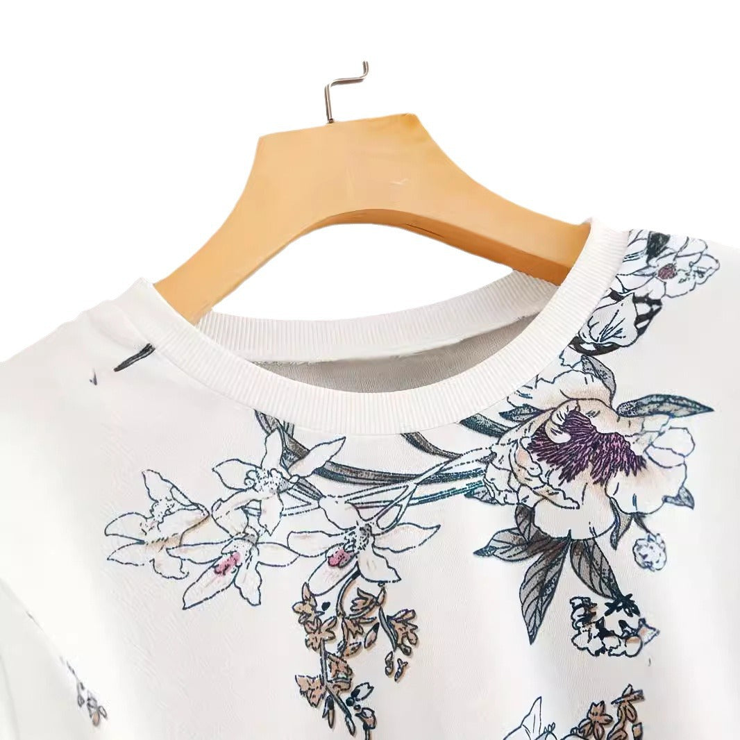 Cozy Floral Print Drop-Shoulder Sweater