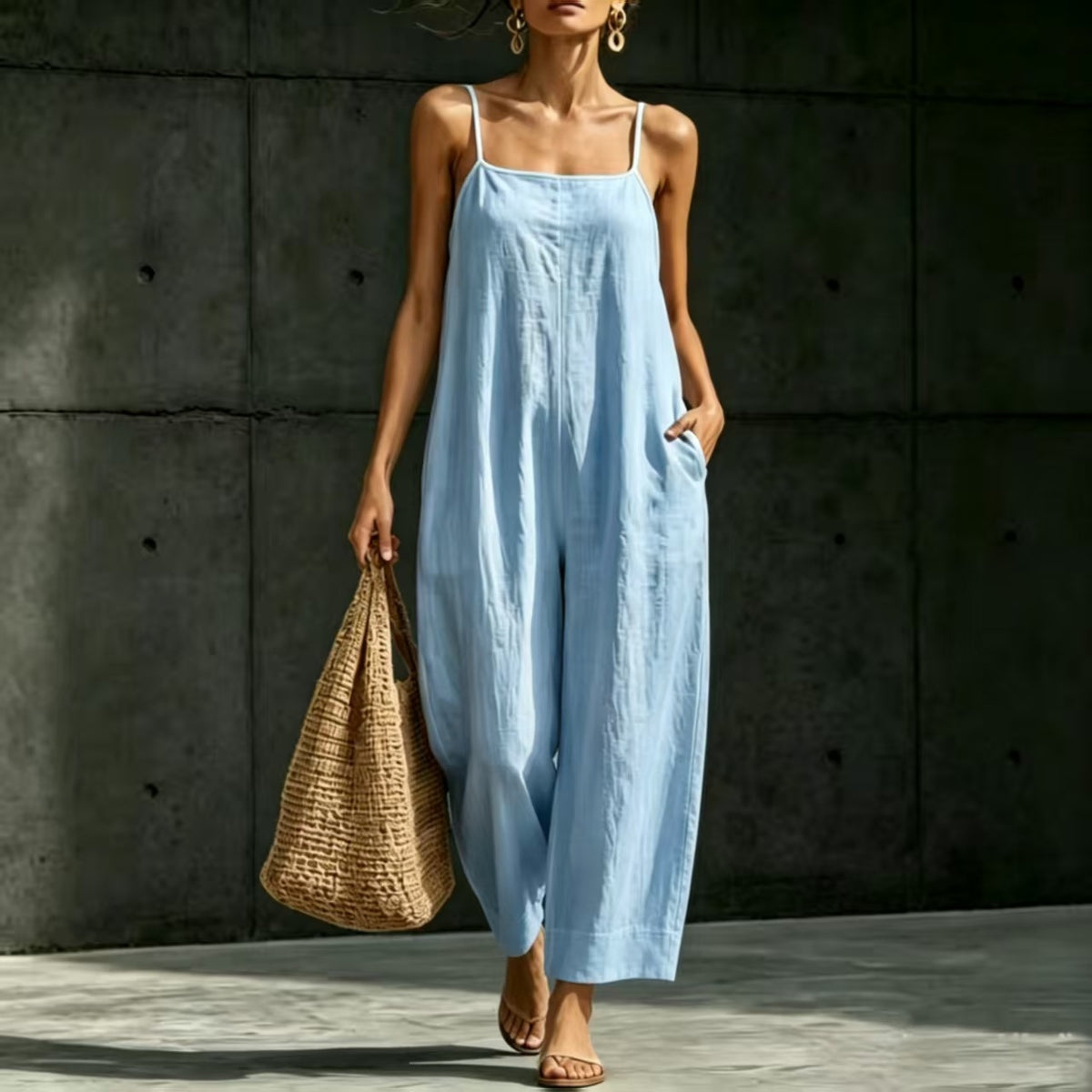 Elegant Sleeveless Loose-Fit Strap Jumpsuit