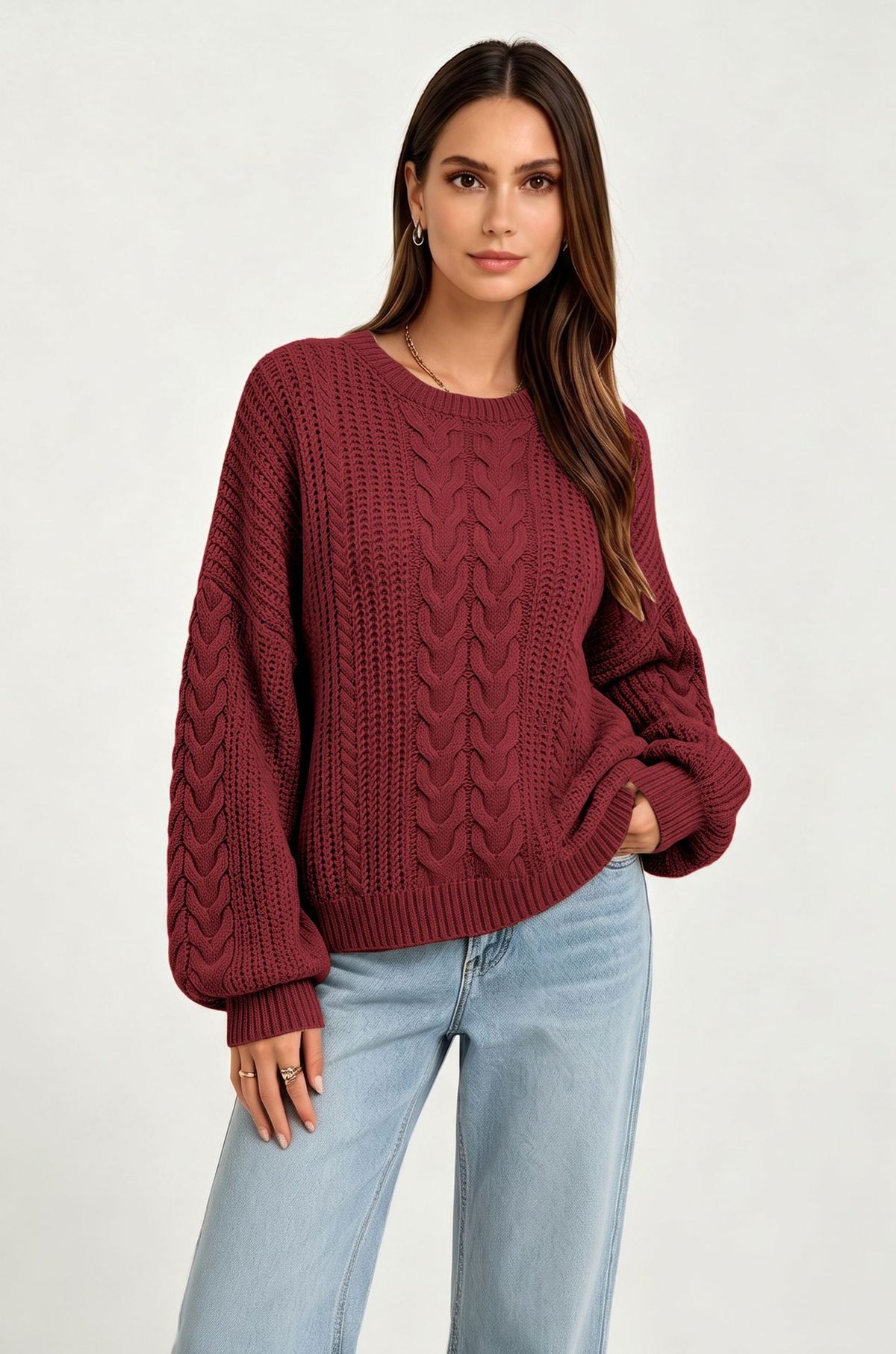 Womens Fallwinter New Arrival Solid-color Crew-neck Pullover Sweater