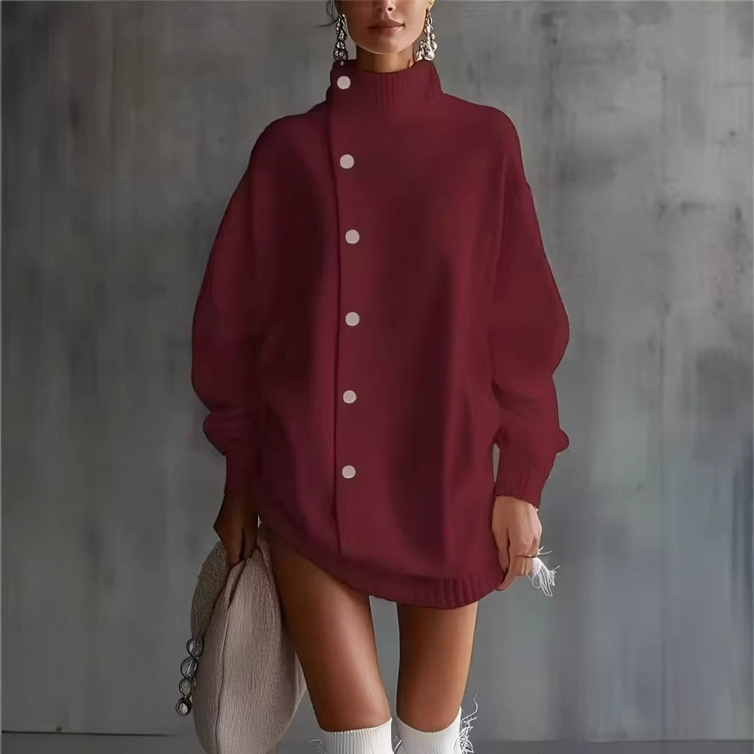 Womens Turtleneck Sweater Cardigan Knitted Outerwear for Fallwinter