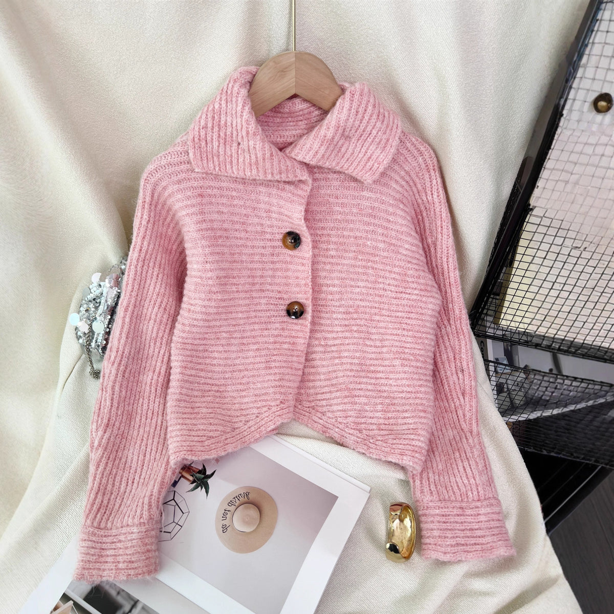 Knitted Cardigan Lapel Single Breasted Casual Irregular Women's Sweater Jacket