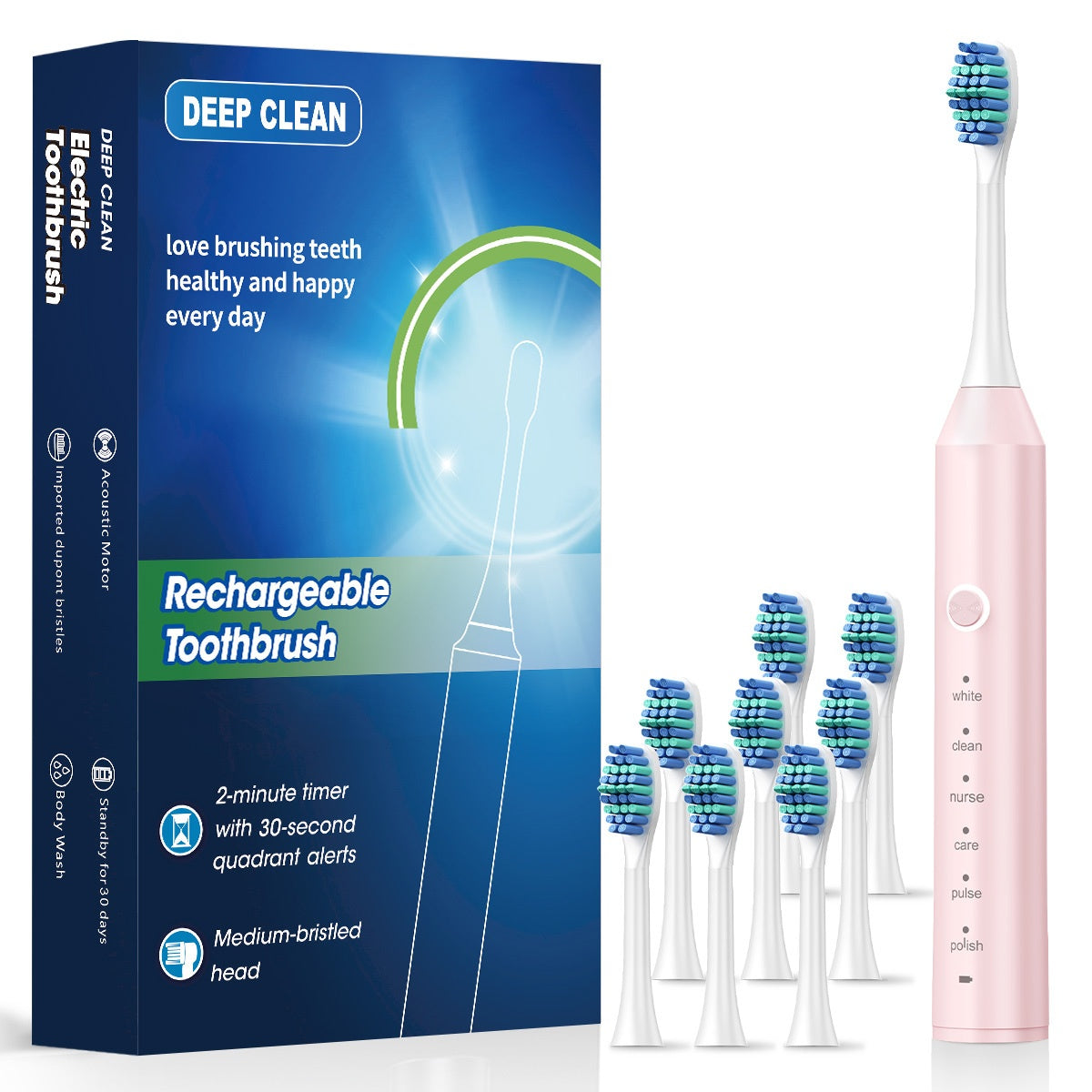 Rechargeable Electric Toothbrush with 6 Cleaning Settings and USB Charging
