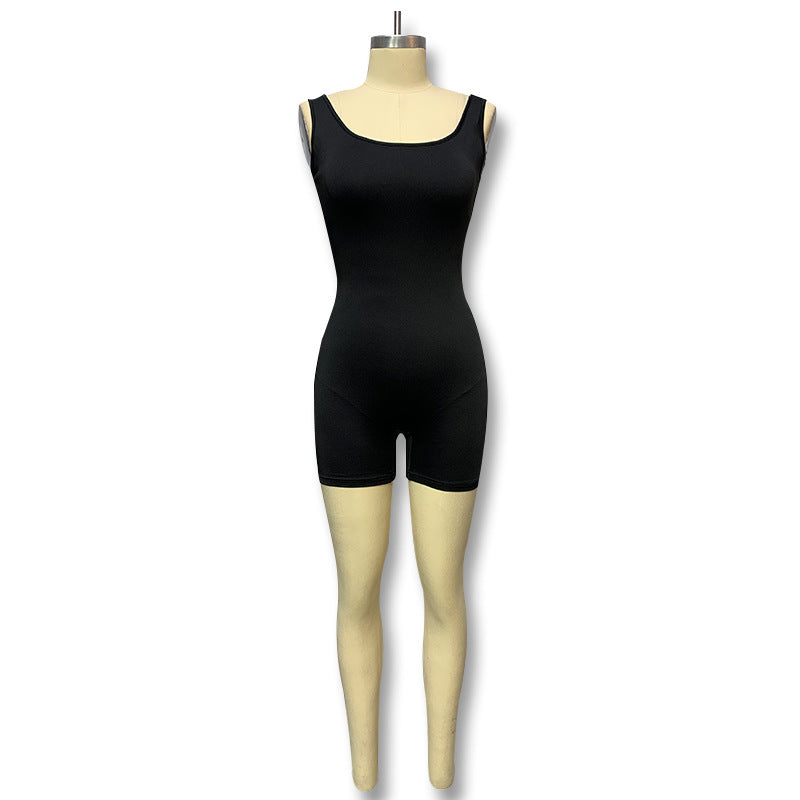 Sleeveless Pleated Romper Backless Midriff Jumpsuit