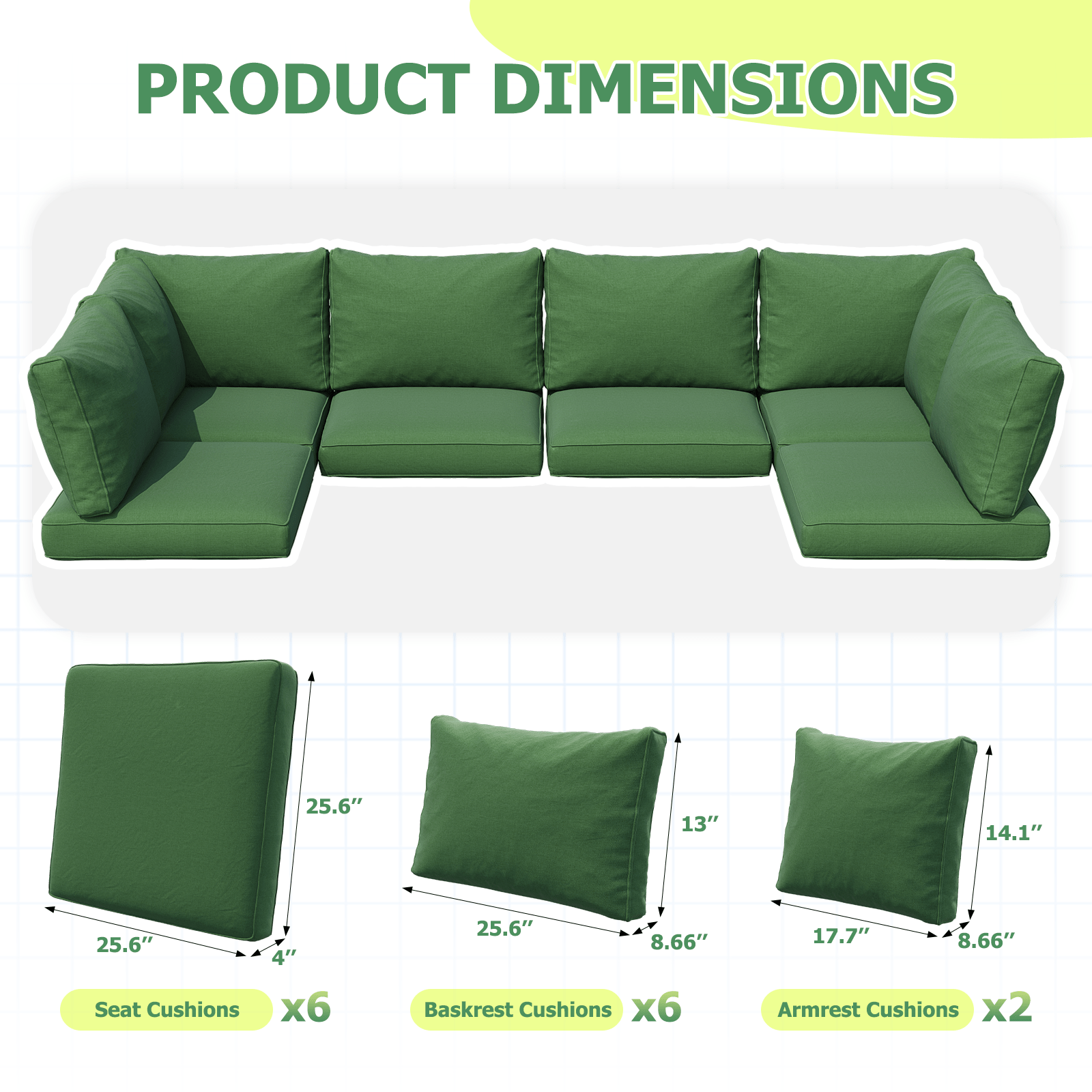 9/14-Piece Outdoor Replacement Cushions For Patio Furniture, Deep Seat Cushions For 4&6 Seat Sectional Sofa, Water-Repellent L-Shaped Couch Pads