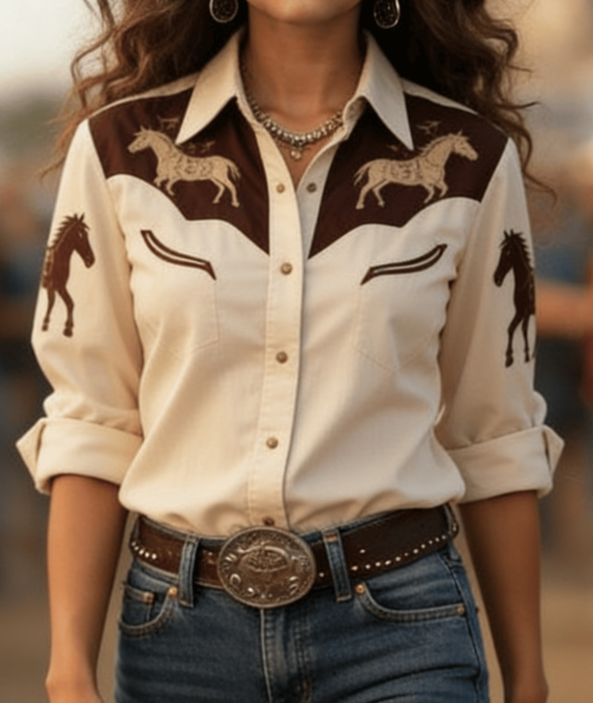 American Western Style Long-sleeved Shirt, Retro Casual Commuter Shirt For Women