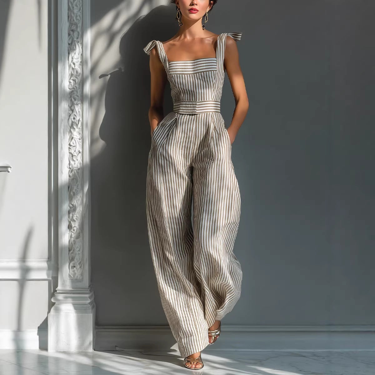 Chic Striped Linen Wide-Leg Jumpsuit