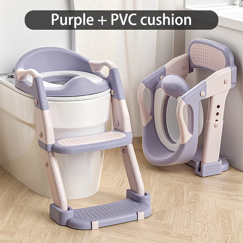 3‑in‑1 Adjustable Portable Toilet Seat with Foldable Step Stool and Safety Harness – Multi‑Color Plastic Design
