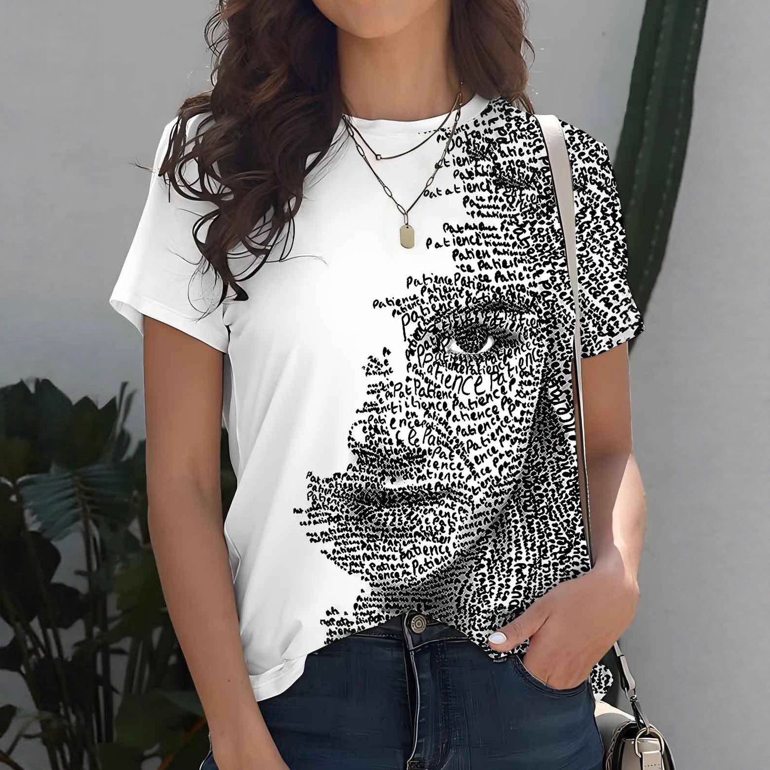 Animal Print Short-Sleeve Crew Neck Tee – Fresh, Loose Fit