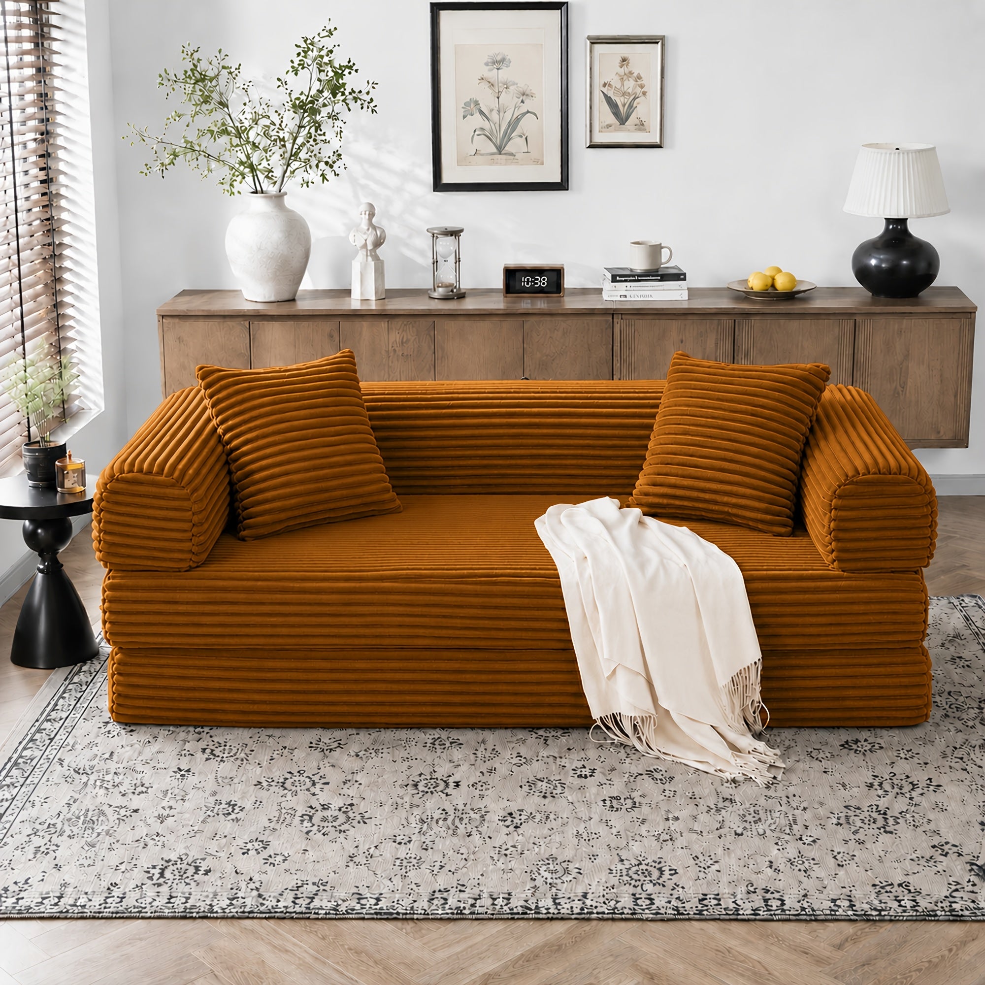 Left chaise L-shaped sectional sofa with memory foam cushions and corduroy upholstery