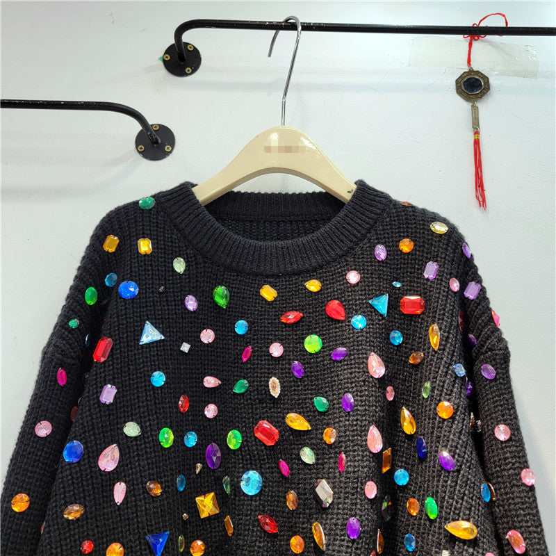 Sparkling Diamond Loose Knit Sweater for Women