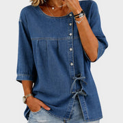 Womens Long-sleeve Printed Blouse With Tie Details